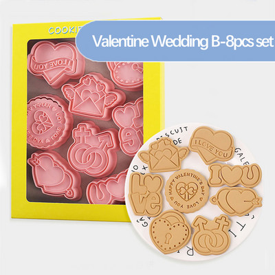 8 τμχ Νυφικά Γαμπρός Κόφτες για μπισκότα γάμου Love Heart Rose φόρμα μπισκότων Κόφτης για τούρτα Εργαλεία ψησίματος Προμήθειες γάμου