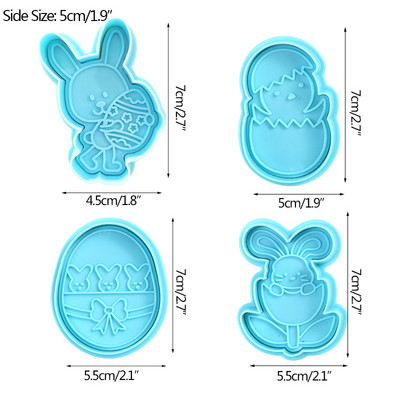 4 buc. Mucegai pentru tăietor de prăjituri de Paște, ouă de iepure de Paște, pentru biscuiți, pentru acasă, pentru petrecerea de Paște, pentru decorarea torturilor, instrument de copt DIY