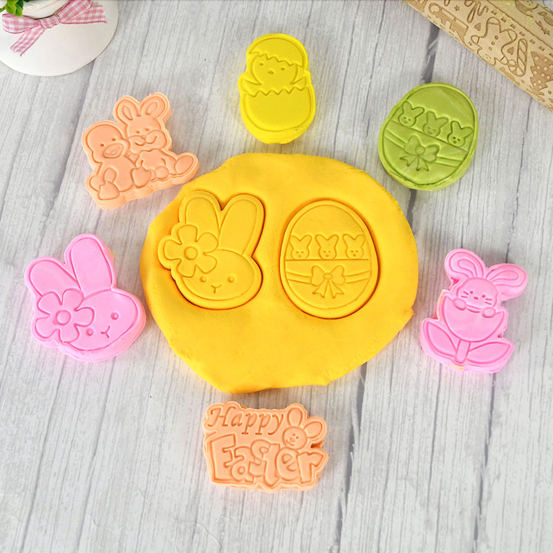 4 buc. Mucegai pentru tăietor de prăjituri de Paște, ouă de iepure de Paște, pentru biscuiți, pentru acasă, pentru petrecerea de Paște, pentru decorarea torturilor, instrument de copt DIY