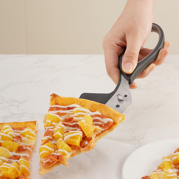 Кухненски ножици за пица Супер остър подвижен нож за пица Многофункционална шпатула за пица с неплъзгаща се дръжка от неръждаема стомана