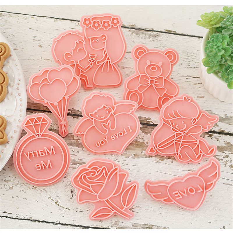 8 τμχ Κόφτες μπισκότων σε σχήμα καρδιάς Φόρμες για μπισκότα Σφραγίδα για μπισκότα ζαχαροπλαστικής DIY Φοντάν κέικ διακόσμησης Εργαλείο ψησίματος γάμου