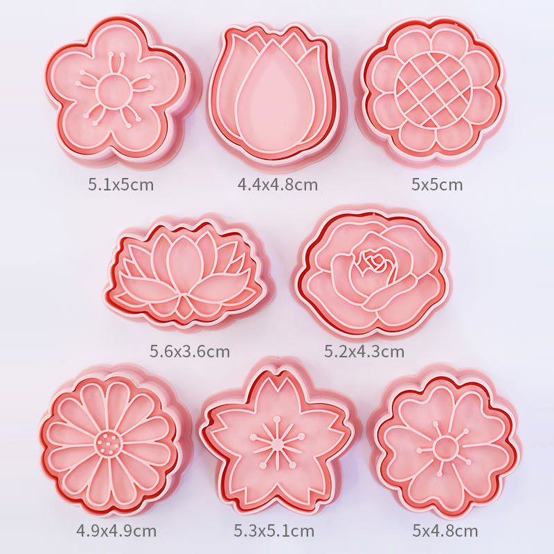 8 buc/set forme de flori pentru tăiat prăjituri 3D din plastic pentru biscuiți, ștampilă pentru prăjituri, bricolaj, pentru fondant, pentru prăjituri, pentru bucătărie, coacere, produse de patiserie