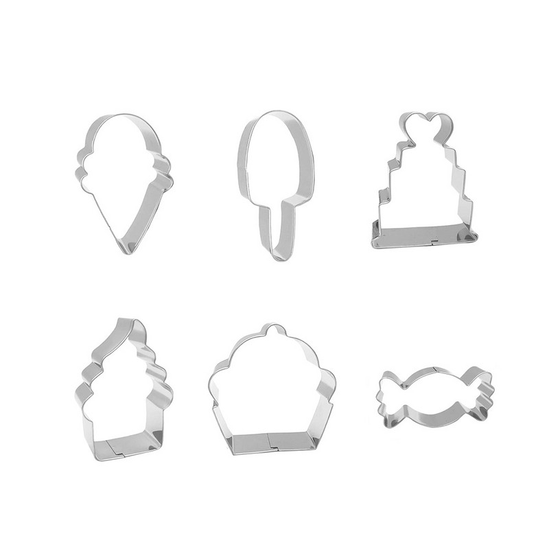6 tk / komplekt roostevabast terasest jäätise kommi kujuga küpsise lõikuri vorm DIY fondant biskviitvormi koogi kaunistamine saiakeste küpsetustööriistad