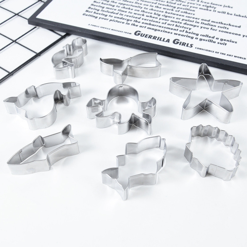 Taietoare de biscuiti Under The Sea Creatures 8 bucati Dispozitive de taiere din otel inoxidabil Forme Taietoare pentru confectionarea stelelor de mare cu coada de sirena de cal de mare