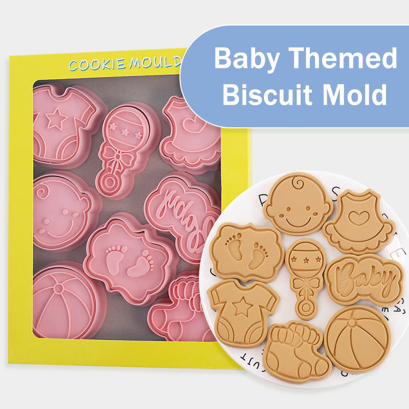 8 tk Beebiteemaline multifilm küpsise reljeeflõikurid 3D beebi dušš kõristid palliriided jalad seelikud sokid küpsisevormid koogitööriistad