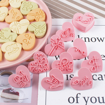 10 ΤΕΜ. Love Letter Fondant Embosser Stamp Φιόγκος φόρμα μπισκότων σε σχήμα καρδιάς με κόφτη Διακοσμήσεις τούρτας για πάρτι γάμου