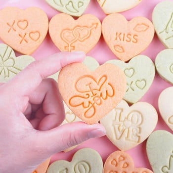 10 ΤΕΜ. Love Letter Fondant Embosser Stamp Φιόγκος φόρμα μπισκότων σε σχήμα καρδιάς με κόφτη Διακοσμήσεις τούρτας για πάρτι γάμου