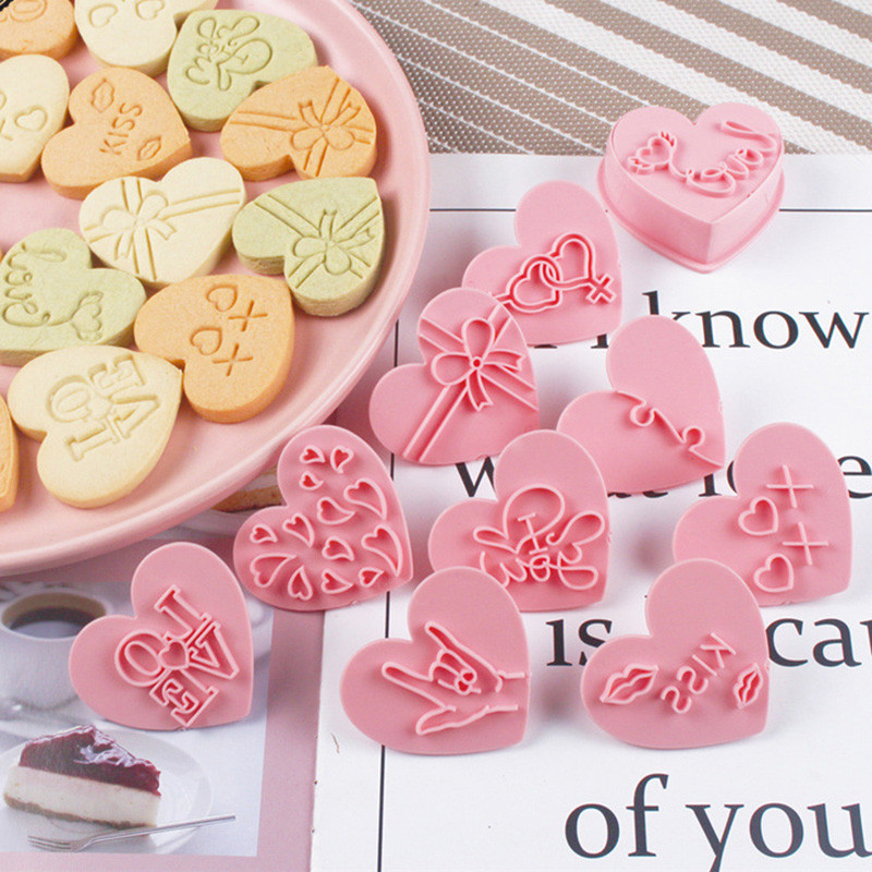 10 ΤΕΜ. Love Letter Fondant Embosser Stamp Φιόγκος φόρμα μπισκότων σε σχήμα καρδιάς με κόφτη Διακοσμήσεις τούρτας για πάρτι γάμου
