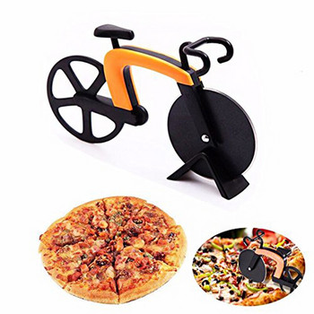 Велосипед Колело за рязане на пица Неръждаема стомана Пластмасов валяк Велосипед Чопър за пица Слайсер Кухненска джаджа M56