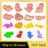 8 τεμάχια/σετ κόφτες μπισκότων Πλαστικά 3D σχήματος δεινοσαύρων κινουμένων σχεδίων που πιέζεται φόρμα μπισκότων Σφραγίδα μπισκότων κουζίνας ζαχαροπλαστικής ψησίματος