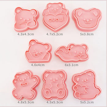 8 бр./компл. формички за бисквитки във формата на мече Пластмасови 3D анимационни форми за бисквити Печат за бисквитки Кухня за печене на сладкиши Съдове за печене