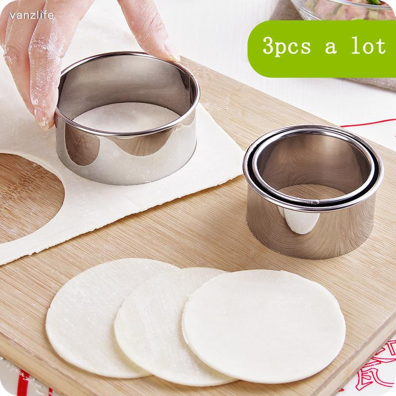 vanzlife Ζυμαρικά κομμένα από ανοξείδωτο ατσάλι μούχλα κουζίνας Περιτυλίγματα Στρογγυλά μπισκότα Σκεύη ψησίματος ζαχαροπλαστικής Μηχανή κοπής 3τμχ gadgets