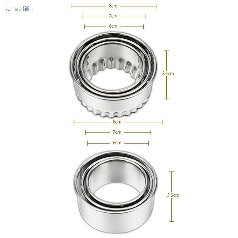vanzlife Ζυμαρικά κομμένα από ανοξείδωτο ατσάλι μούχλα κουζίνας Περιτυλίγματα Στρογγυλά μπισκότα Σκεύη ψησίματος ζαχαροπλαστικής Μηχανή κοπής 3τμχ gadgets