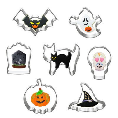 7 τμχ/παρτίδα Σετ κουπ πατ για μπισκότα Διακόσμηση τούρτας DIY Φοντάν Κόφτες Εργαλείο Απόκριες Νυχτερίδα Φάντασμα Κολοκύθα Ghost Spider Mold Σετ ψησίματος κουζίνας