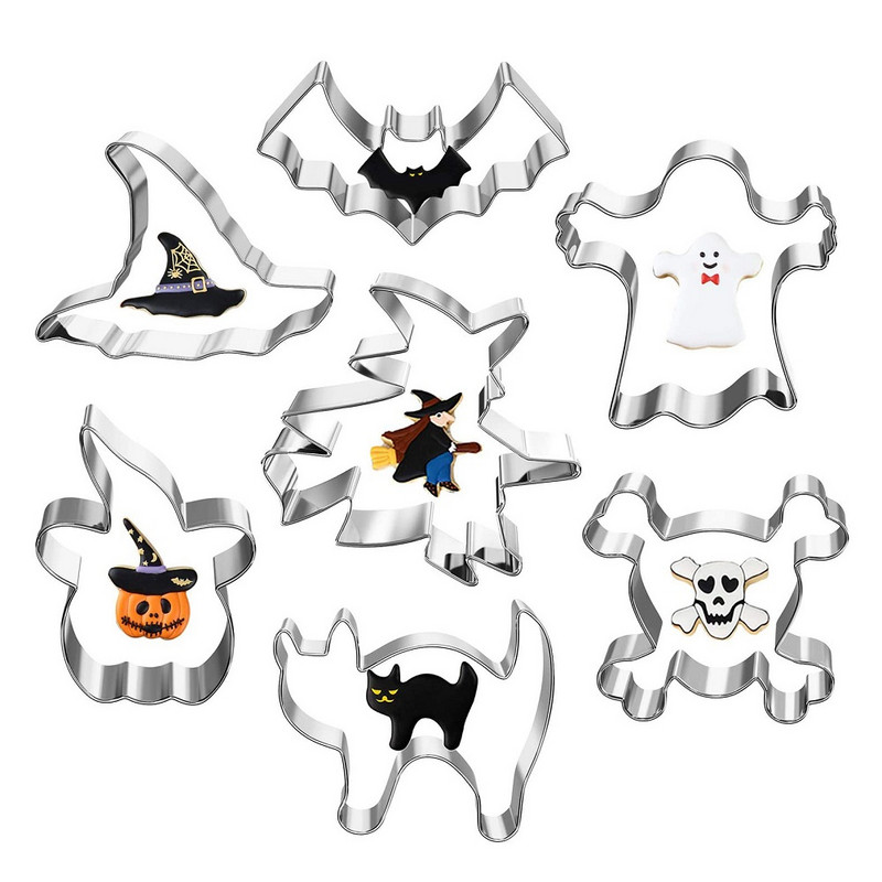 7 τμχ/παρτίδα Σετ κουπ πατ για μπισκότα Διακόσμηση τούρτας DIY Φοντάν Κόφτες Εργαλείο Απόκριες Νυχτερίδα Φάντασμα Κολοκύθα Ghost Spider Mold Σετ ψησίματος κουζίνας