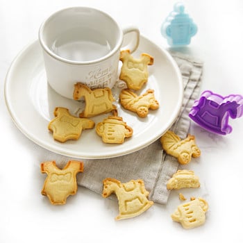 4 τεμάχια/Σετ DIY Cartoon Mold Biscuit Cookie Cutter 3D Cartoon σφραγίδα μπισκότων ABS Πλαστική φόρμα ψησίματος Εργαλεία διακόσμησης μπισκότων