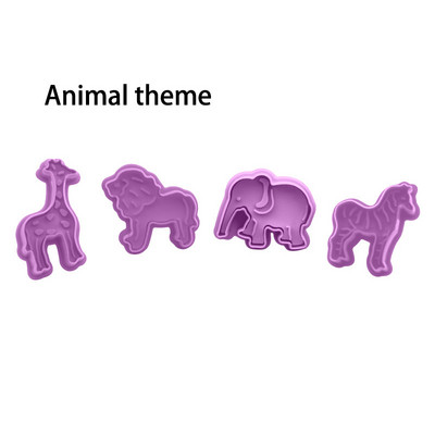 4 tk / komplekt DIY multifilmi küpsisevormi küpsise lõikur 3D multifilmi küpsise tempel ABS plastist küpsetusvormi küpsise kaunistamise tööriistad