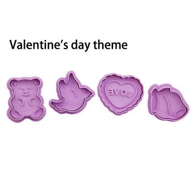 4 tk / komplekt DIY multifilmi küpsisevormi küpsise lõikur 3D multifilmi küpsise tempel ABS plastist küpsetusvormi küpsise kaunistamise tööriistad