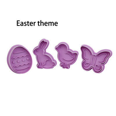 4 tk / komplekt DIY multifilmi küpsisevormi küpsise lõikur 3D multifilmi küpsise tempel ABS plastist küpsetusvormi küpsise kaunistamise tööriistad