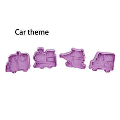 4 tk / komplekt DIY multifilmi küpsisevormi küpsise lõikur 3D multifilmi küpsise tempel ABS plastist küpsetusvormi küpsise kaunistamise tööriistad