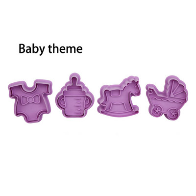 4 tk / komplekt DIY multifilmi küpsisevormi küpsise lõikur 3D multifilmi küpsise tempel ABS plastist küpsetusvormi küpsise kaunistamise tööriistad