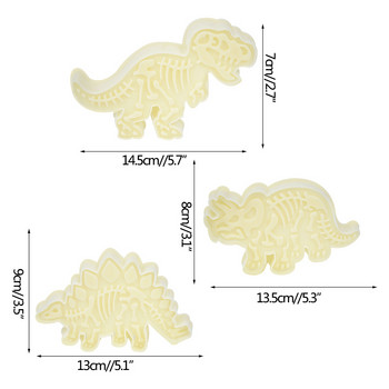 3 бр./компл. Форма за бисквитки с динозаври 3D форма за щамповане на торта с фондан за десерт Десерт Пластмасови аксесоари за торта за рожден ден