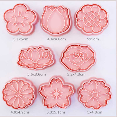 8 tk/komplekt lillekujulised küpsiselõikurid 3D plastist küpsisevormid küpsisetempel DIY fondant koogivorm Köök Küpsetuskondiitritooted Küpsetusnõud