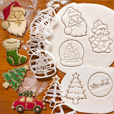 Калъп за коледни бисквитки Карикатура 3D Дядо Коледа Елк Комин Камина Фондан Печат Инструменти за декориране на торти Консумативи за печене
