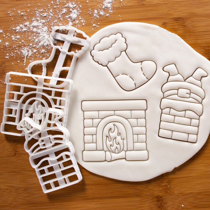 Kalėdų sausainių reljefinis formavimas animacinis filmas 3D Kalėdų Senelis Briedis Kaminas Židinys Fondant Antspaudas Tortas dekoravimo įrankiai Kepimo reikmenys