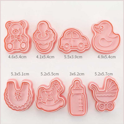 8 τεμάχια/σετ κόφτες μπισκότων Πλαστικά 3D σχήματος δεινοσαύρων κινουμένων σχεδίων που πιέζεται φόρμα μπισκότων Σφραγίδα μπισκότων κουζίνας ζαχαροπλαστικής ψησίματος