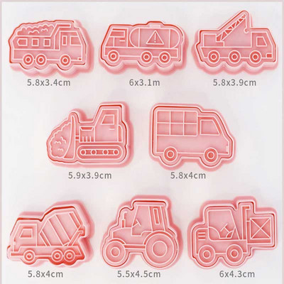 8 τεμάχια/σετ κόφτες μπισκότων Πλαστικά 3D σχήματος δεινοσαύρων κινουμένων σχεδίων που πιέζεται φόρμα μπισκότων Σφραγίδα μπισκότων κουζίνας ζαχαροπλαστικής ψησίματος