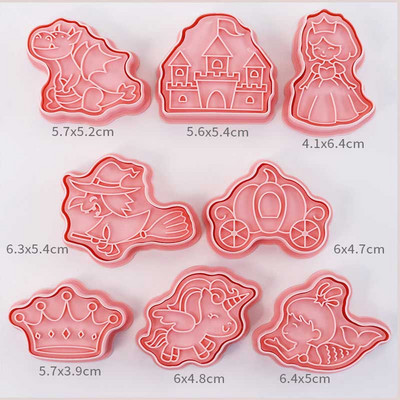 8 τεμάχια/σετ κόφτες μπισκότων Πλαστικά 3D σχήματος δεινοσαύρων κινουμένων σχεδίων που πιέζεται φόρμα μπισκότων Σφραγίδα μπισκότων κουζίνας ζαχαροπλαστικής ψησίματος