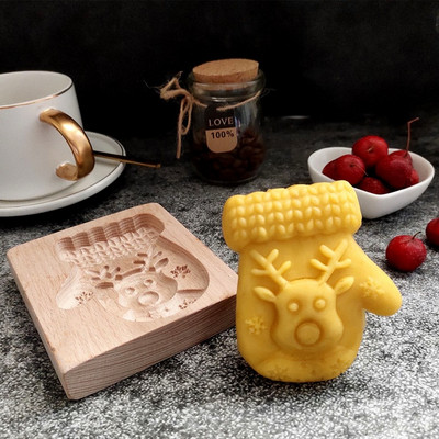 Puidust küpsisevormi lõikur 3D kooki reljeefne küpsetusvorm Puidust piparkoogivormid presslõikur pagarividinad