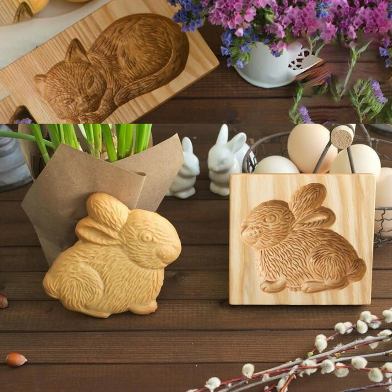 Puidust küpsisevormi lõikur 3D kooki reljeefne küpsetusvorm Puidust piparkoogivormid presslõikur pagarividinad