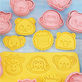 8 τμχ Τρισδιάστατοι κόφτες για μπισκότα δάσους με στάμπες έμβολου Giraffe Lion Panda Monkey Koala Biscuit Fondant Cookie Embosser Cutter