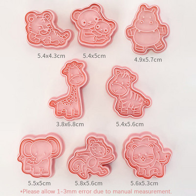 8 τμχ Τρισδιάστατοι κόφτες για μπισκότα δάσους με στάμπες έμβολου Giraffe Lion Panda Monkey Koala Biscuit Fondant Cookie Embosser Cutter
