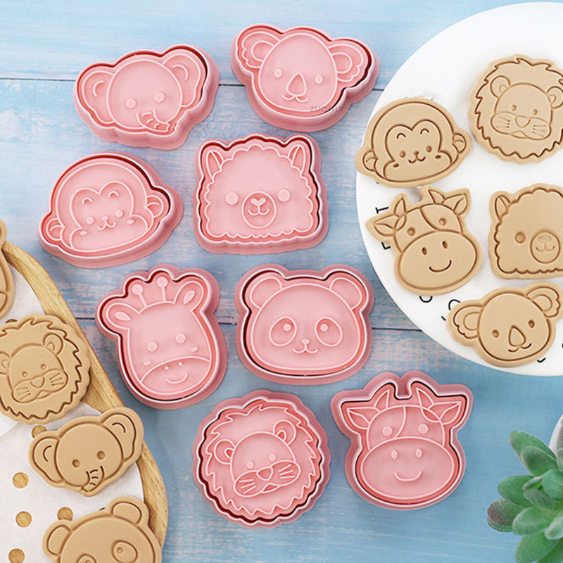 8 τμχ Τρισδιάστατοι κόφτες για μπισκότα δάσους με στάμπες έμβολου Giraffe Lion Panda Monkey Koala Biscuit Fondant Cookie Embosser Cutter