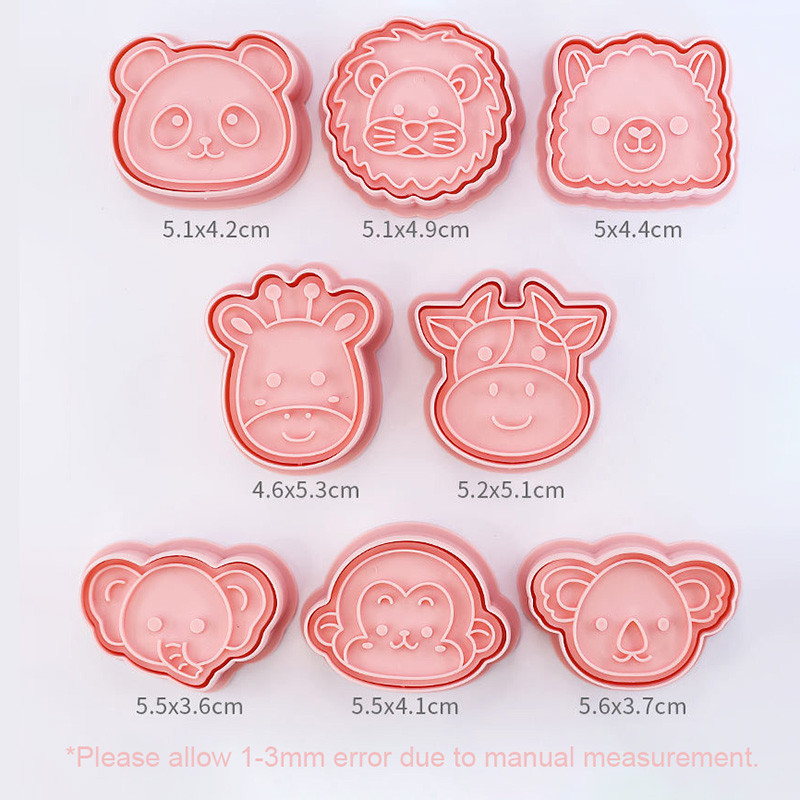 8 τμχ Τρισδιάστατοι κόφτες για μπισκότα δάσους με στάμπες έμβολου Giraffe Lion Panda Monkey Koala Biscuit Fondant Cookie Embosser Cutter