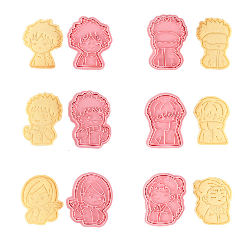 6 bucăți Anime Jujutsu Kaisen Set de tăietor de prăjituri Unelte 3D de presare pentru biscuiți pentru biscuiți Unelte pentru copt Bucătărie Crăciun Cadou de Halloween