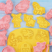 8 τμχ Κόφτες για μπισκότα αγροτικών ζώων Σφραγίδα τρισδιάστατων κινουμένων σχεδίων άλογο γουρούνι πρόβατο αγελάδας Φοντάν μπισκότων Καλούπια ψησίματος Εργαλείο ζαχαροπλαστικής κουζίνας