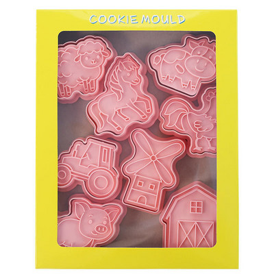 8 τμχ Κόφτες για μπισκότα αγροτικών ζώων Σφραγίδα τρισδιάστατων κινουμένων σχεδίων άλογο γουρούνι πρόβατο αγελάδας Φοντάν μπισκότων Καλούπια ψησίματος Εργαλείο ζαχαροπλαστικής κουζίνας