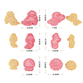 6 бр. Форма за бисквитки с черупка на русалка, морско конче, пластмасова захарна щампа, форма за торта с фондан, анимационни бисквити, формички за бисквити, инструменти за декориране