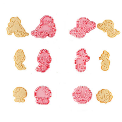 6 tk merineitsi kest merihobu küpsisevorm plastist suhkrutempel fondant koogivorm multifilm biskviit küpsiselõikurid kaunistustööriistad