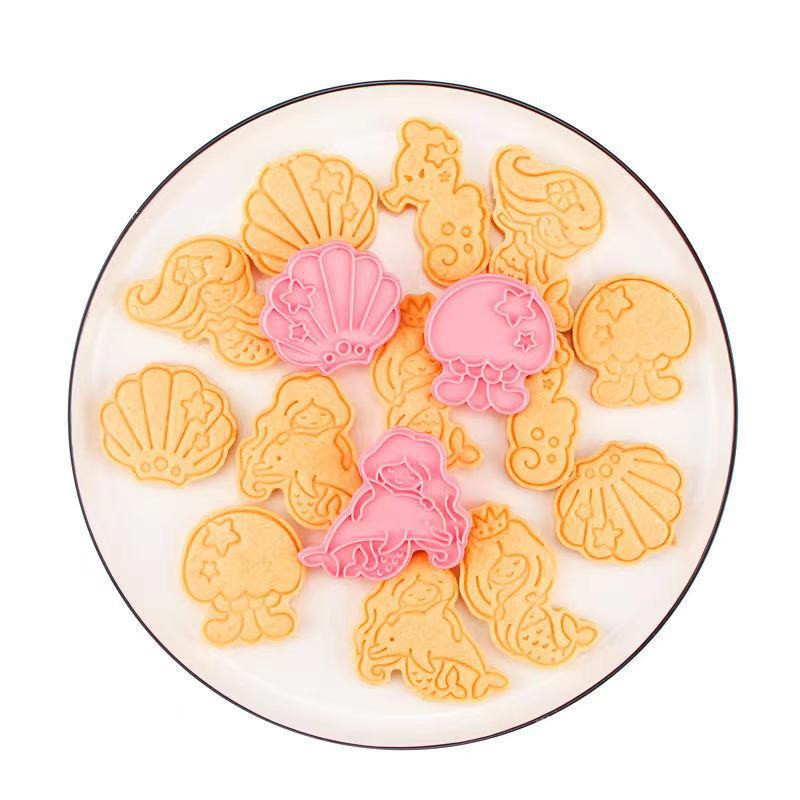 6 tk merineitsi kest merihobu küpsisevorm plastist suhkrutempel fondant koogivorm multifilm biskviit küpsiselõikurid kaunistustööriistad