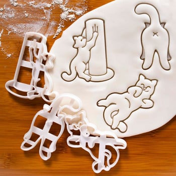 1/3 τμχ σετ Cat Cookie Cutters Φόρμα χαριτωμένης γάτας σε σχήμα μπισκότου χειρός Χριστουγεννιάτικο μπισκότο Σφραγίδα Εργαλεία ψησίματος