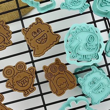 6 бр. Monster Cookie Cutter Set Plunger Biscuit Stamp Инструмент за украса на торта Ръчно изработен фондан Аксесоари за печене на торта за Хелоуин