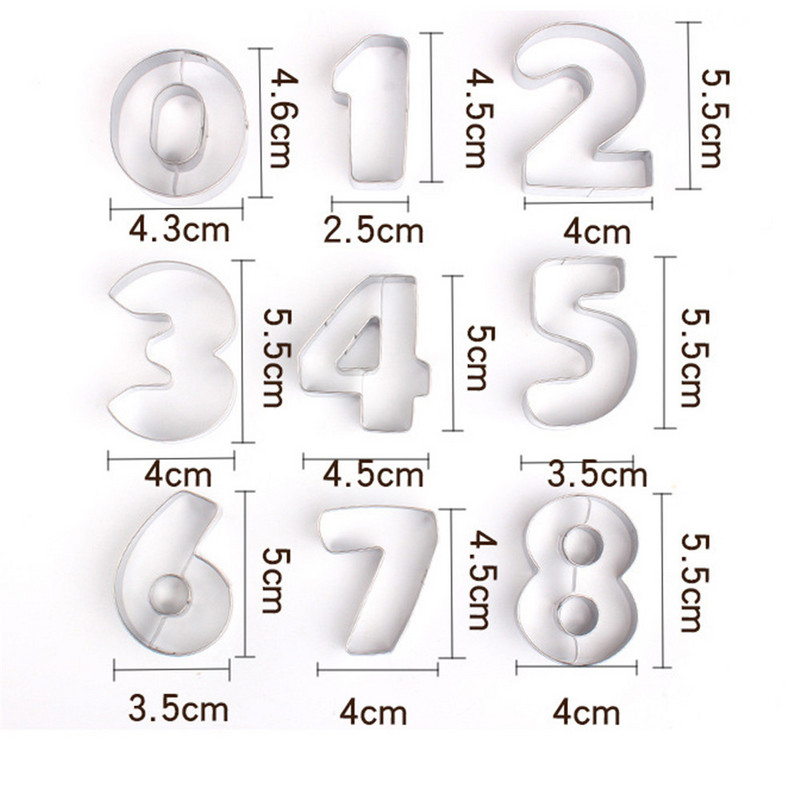 Küpsiselõikurid, vormid 9 tk / komplekt pusle numbrid 0-9 araabia numbrid armsad kommid küpsisevormid isetegemise küpsetustööriistad roostevabast terasest