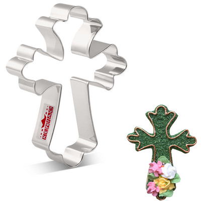 KENIAO Holy Cross Chalice küpsiselõikur – Religioon Christian Baptism Fancy Cross Biskviit Fondant Kondiitrilõikur – Roostevaba teras