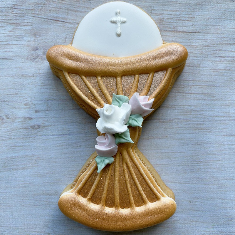 KENIAO Holy Cross Chalice küpsiselõikur – Religioon Christian Baptism Fancy Cross Biskviit Fondant Kondiitrilõikur – Roostevaba teras