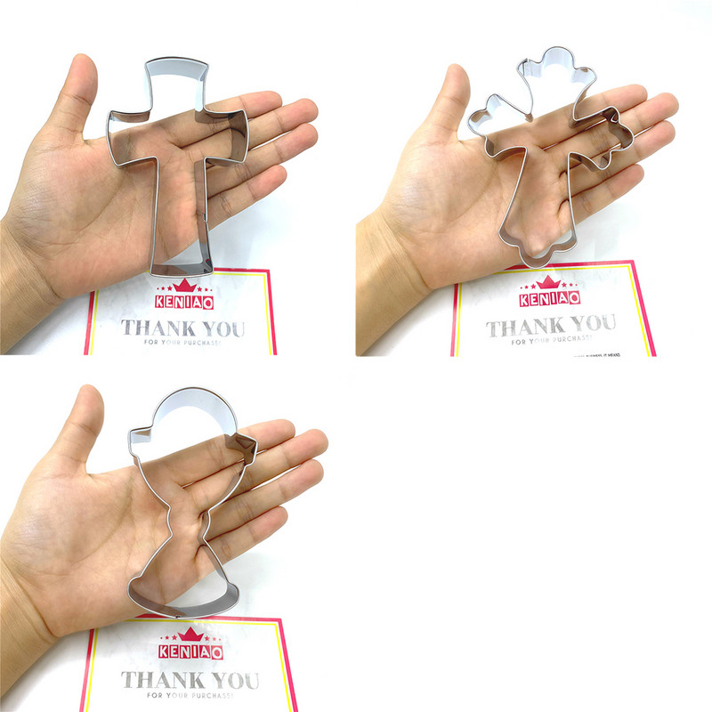 KENIAO Holy Cross Chalice küpsiselõikur – Religioon Christian Baptism Fancy Cross Biskviit Fondant Kondiitrilõikur – Roostevaba teras